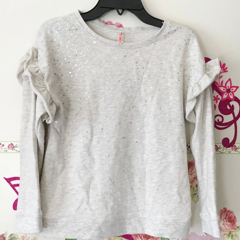 LIttle Princess Gray Sequined Long Sleeve Swet Shirt with Frills Holiday Top 10